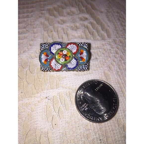 VTG Venetian Micro mosaic pin ITALY 1910-1930 Glass Art Brooch Antique Chic - Picture 3 of 12